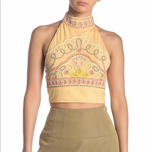 Free People Goa Embroidered Tank Top halter yellow